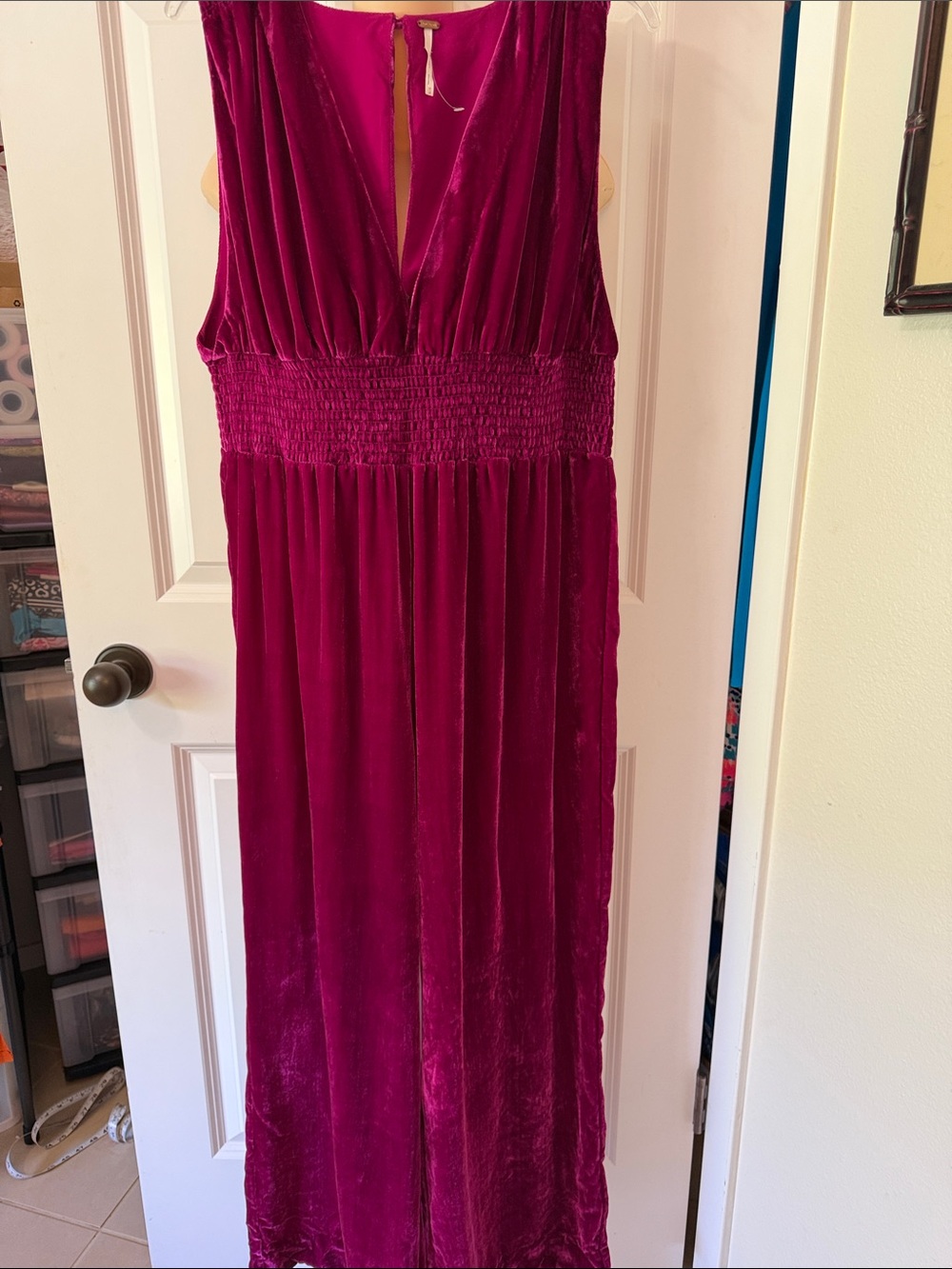 Free People Velvet Jumpsuit in Deep Fuchsia